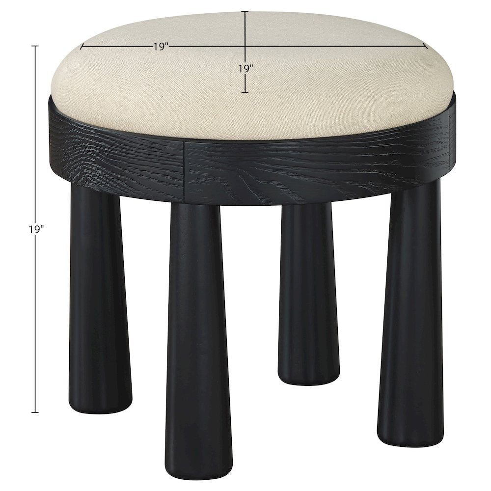 Larea Cream Linen Textured Fabric Upholstered Ottoman