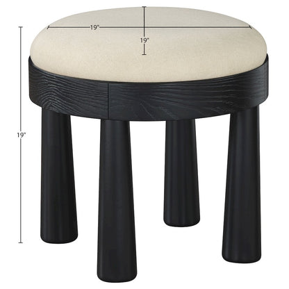 Larea Cream Linen Textured Fabric Upholstered Ottoman