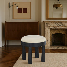 Larea Cream Linen Textured Fabric Upholstered Ottoman