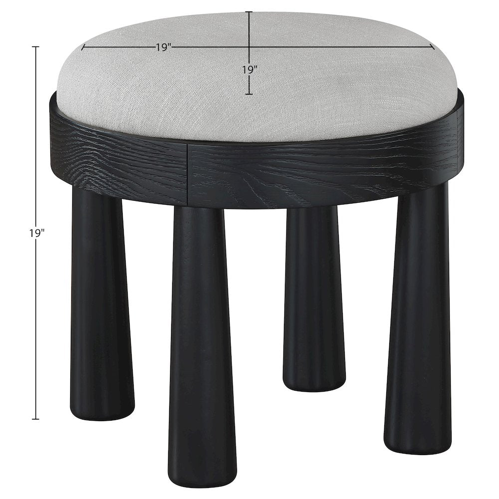 Larea Grey Linen Textured Fabric Upholstered Ottoman
