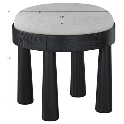 Larea Grey Linen Textured Fabric Upholstered Ottoman