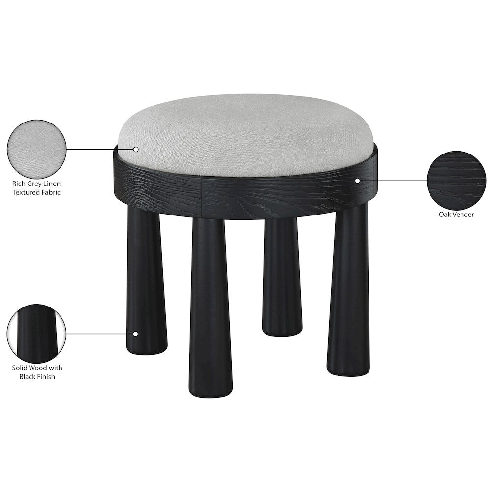 Larea Grey Linen Textured Fabric Upholstered Ottoman