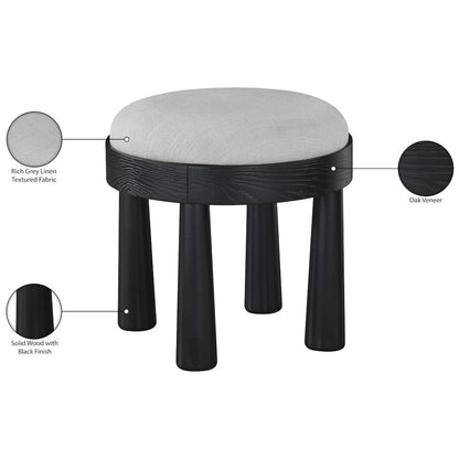 Larea Grey Linen Textured Fabric Upholstered Ottoman