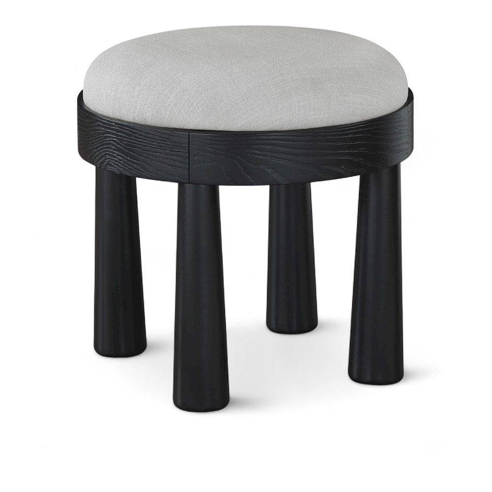 Larea Grey Linen Textured Fabric Upholstered Ottoman