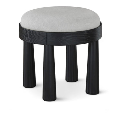 Larea Grey Linen Textured Fabric Upholstered Ottoman