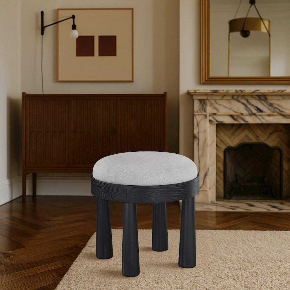 Larea Grey Linen Textured Fabric Upholstered Ottoman
