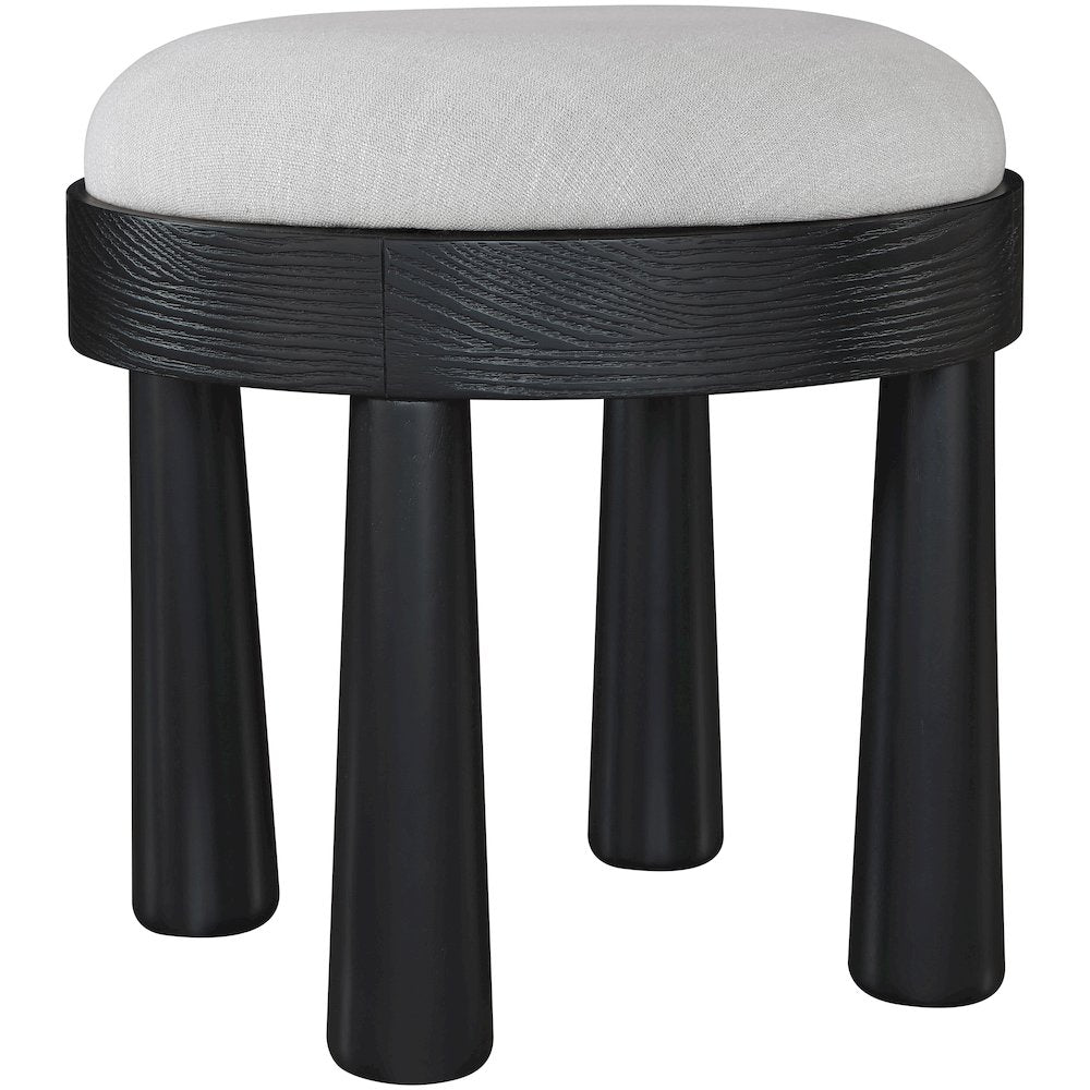 Larea Grey Linen Textured Fabric Upholstered Ottoman