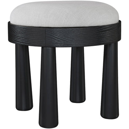 Larea Grey Linen Textured Fabric Upholstered Ottoman