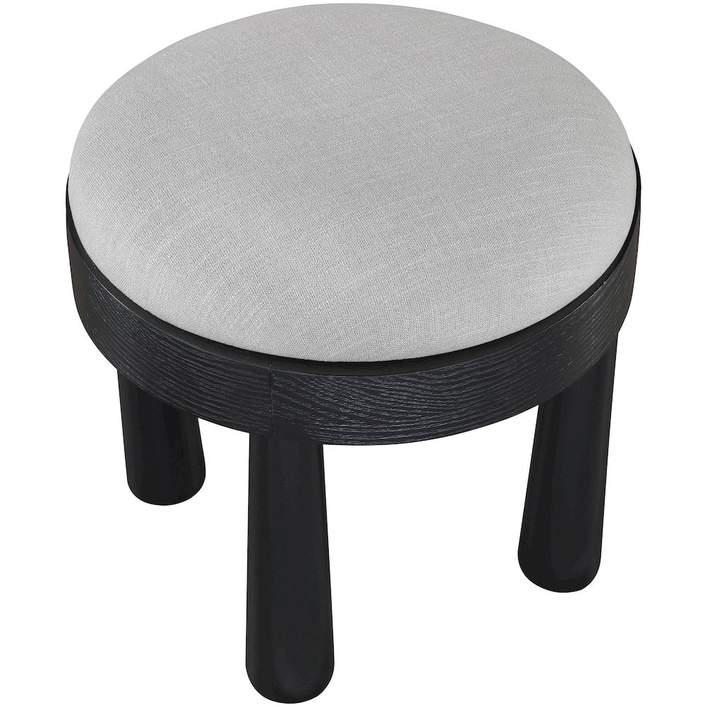 Larea Grey Linen Textured Fabric Upholstered Ottoman