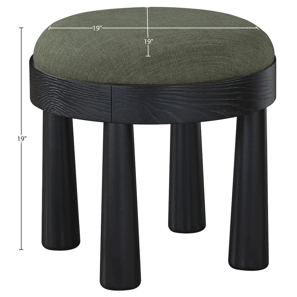 Larea Olive Linen Textured Fabric Upholstered Ottoman