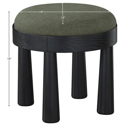 Larea Olive Linen Textured Fabric Upholstered Ottoman