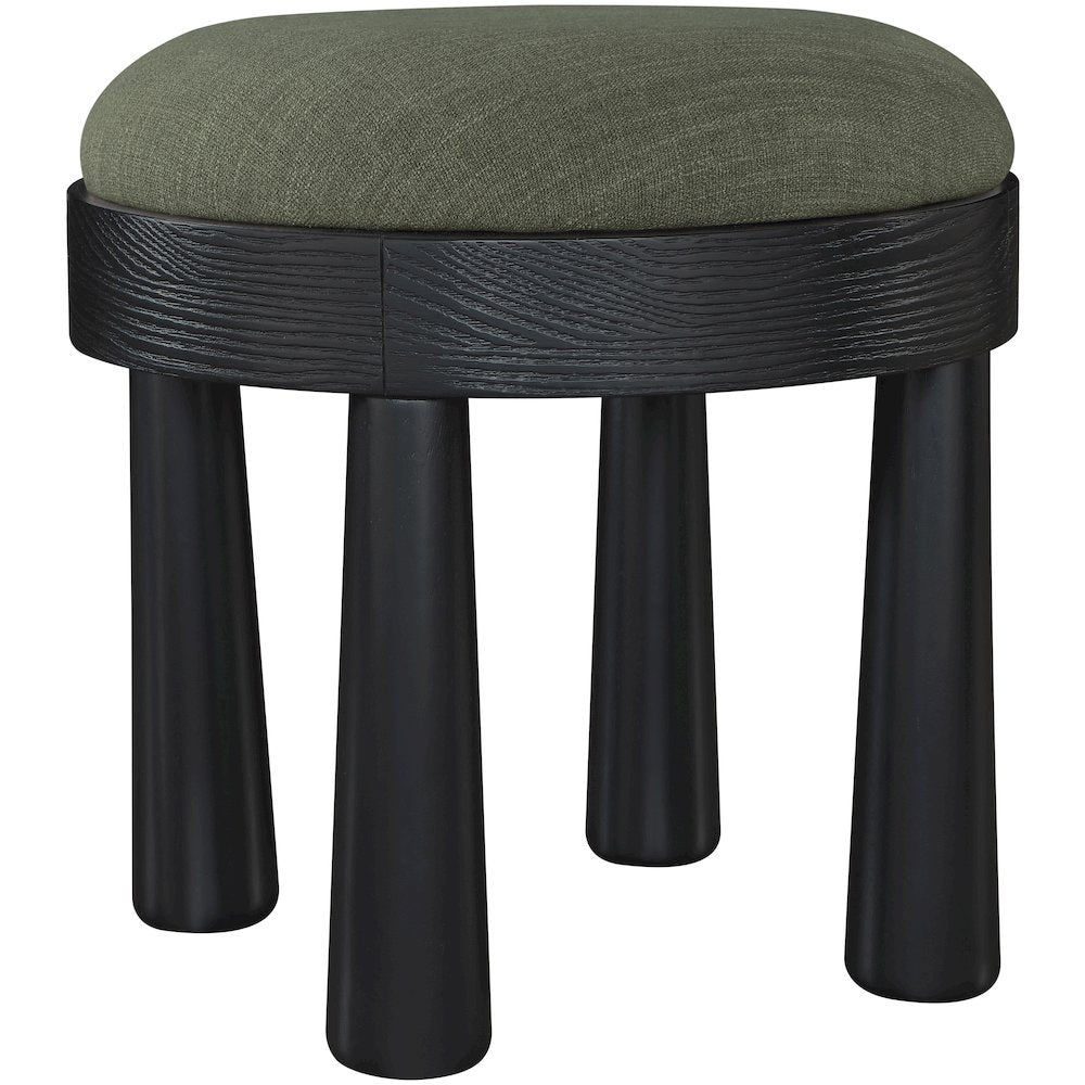 Larea Olive Linen Textured Fabric Upholstered Ottoman