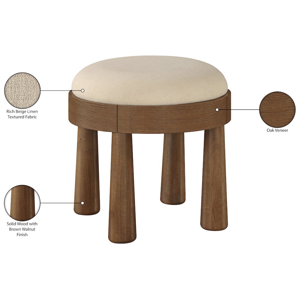 Larea Beige Linen Textured Fabric Upholstered Ottoman