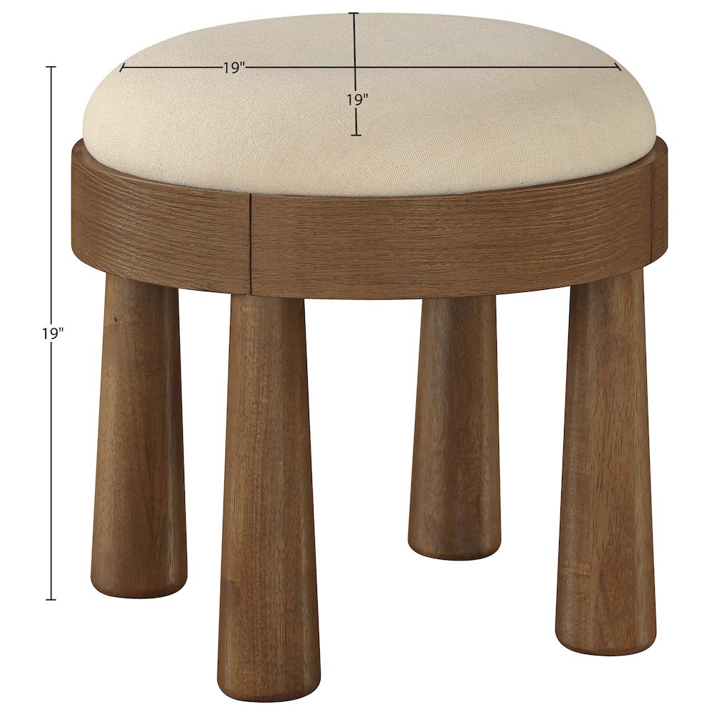 Larea Beige Linen Textured Fabric Upholstered Ottoman