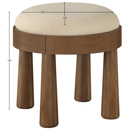 Larea Beige Linen Textured Fabric Upholstered Ottoman