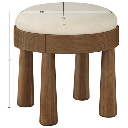 Larea Cream Linen Textured Fabric Upholstered Ottoman