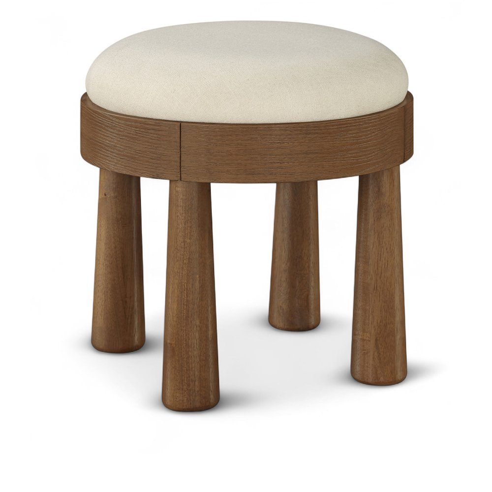 Larea Cream Linen Textured Fabric Upholstered Ottoman
