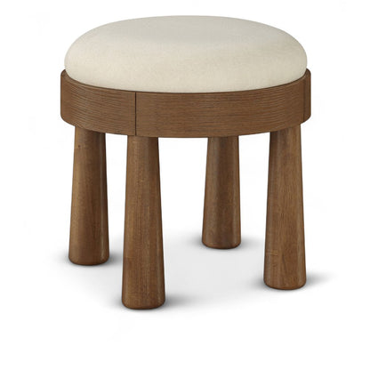 Larea Cream Linen Textured Fabric Upholstered Ottoman
