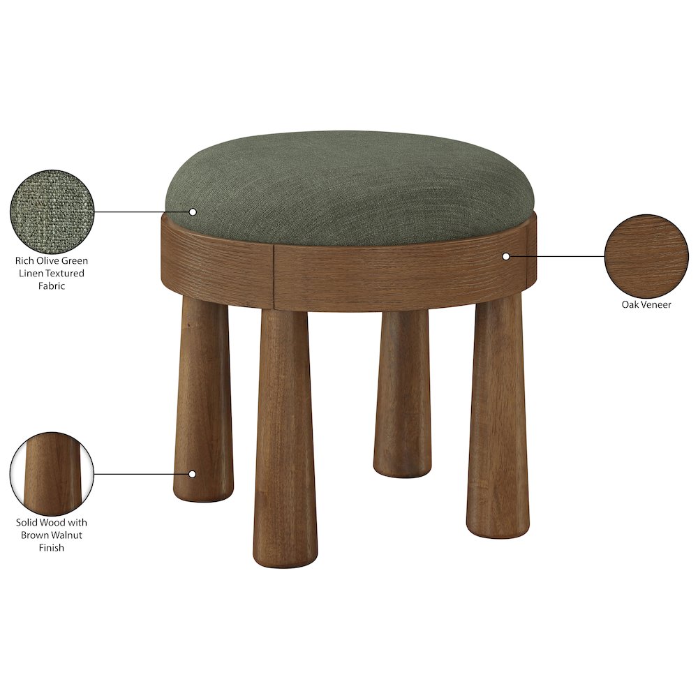 Larea Olive Linen Textured Fabric Upholstered Ottoman