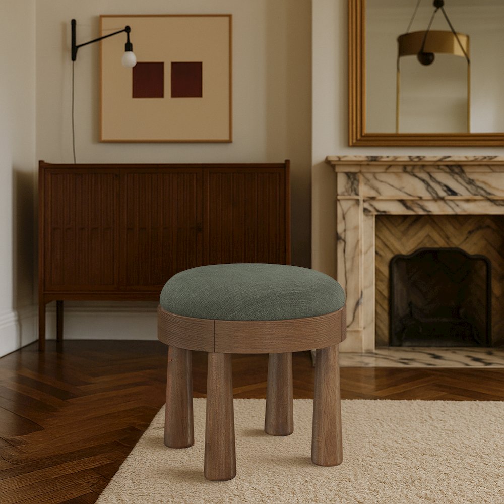 Larea Olive Linen Textured Fabric Upholstered Ottoman