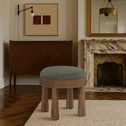 Larea Olive Linen Textured Fabric Upholstered Ottoman