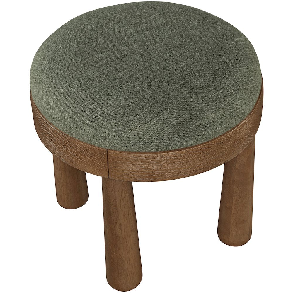 Larea Olive Linen Textured Fabric Upholstered Ottoman