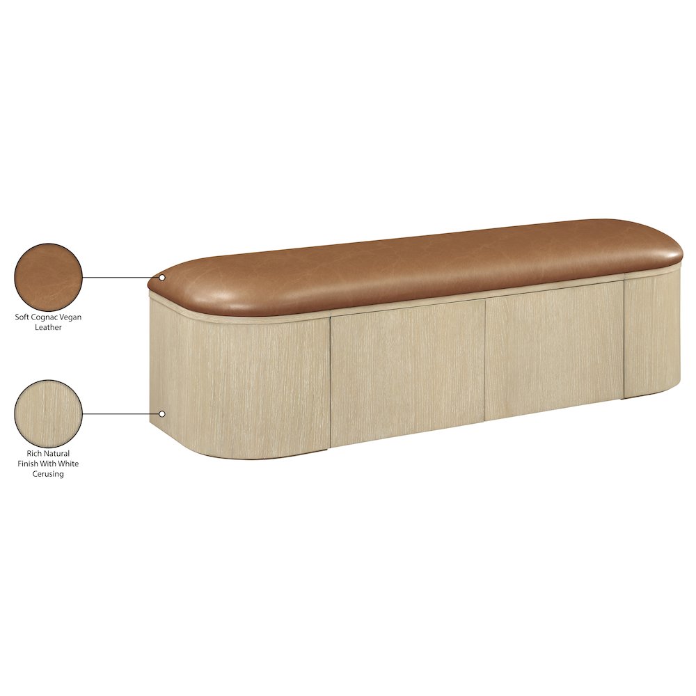 Velden Cognac Vegan Leather Upholstered Storage Bench