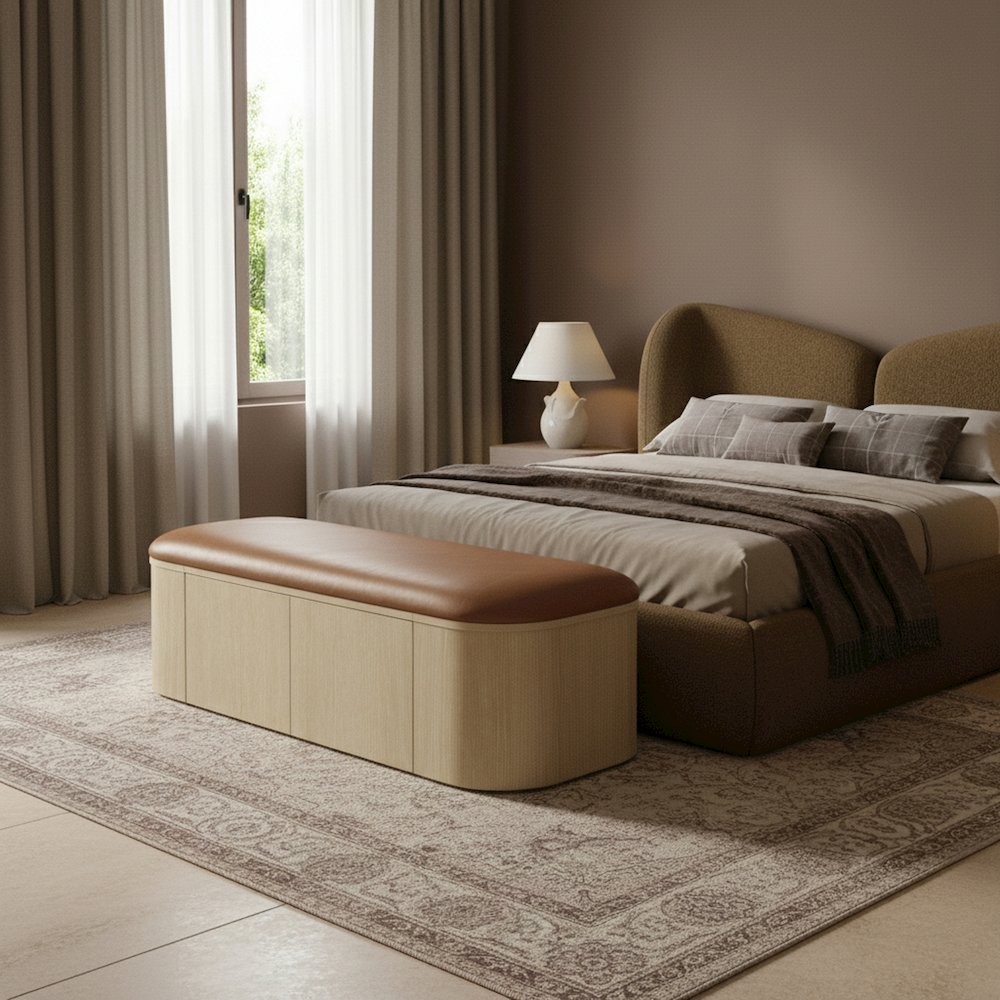 Velden Cognac Vegan Leather Upholstered Storage Bench