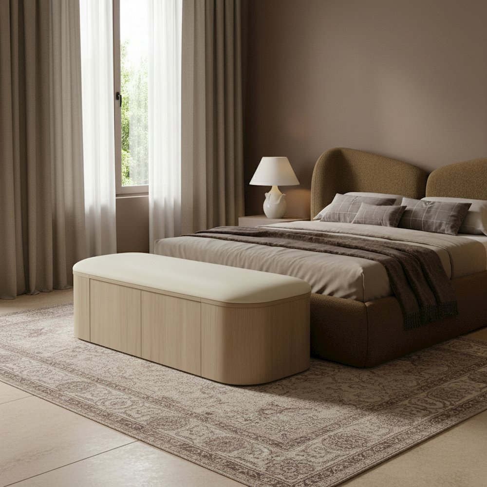 Velden Cream Vegan Leather Upholstered Storage Bench
