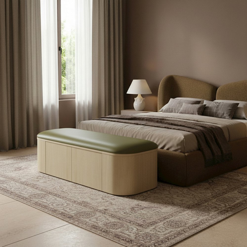 Velden Olive Vegan Leather Upholstered Storage Bench