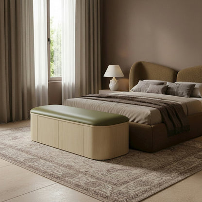 Velden Olive Vegan Leather Upholstered Storage Bench