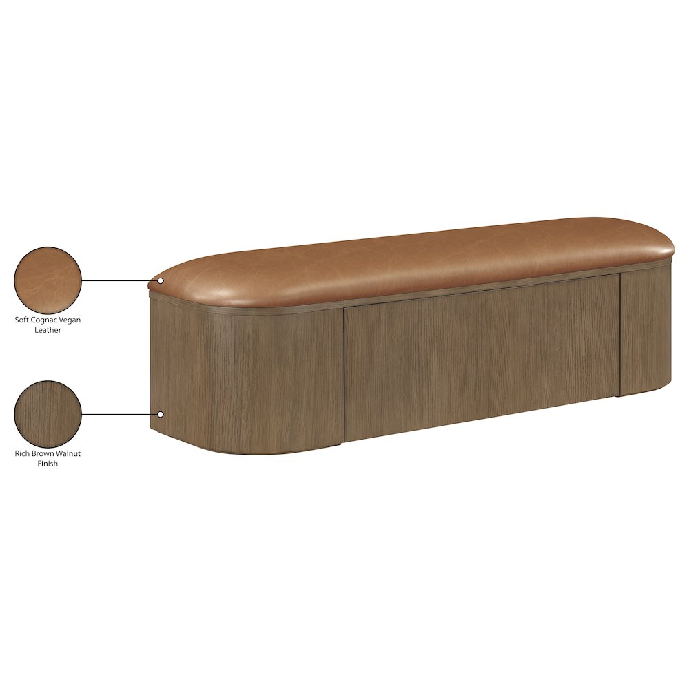 Velden Cognac Vegan Leather Upholstered Storage Bench