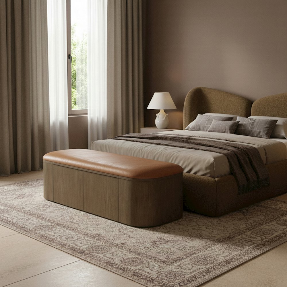 Velden Cognac Vegan Leather Upholstered Storage Bench