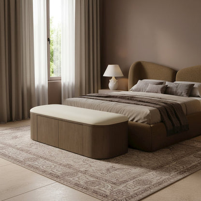 Velden Cream Vegan Leather Upholstered Storage Bench