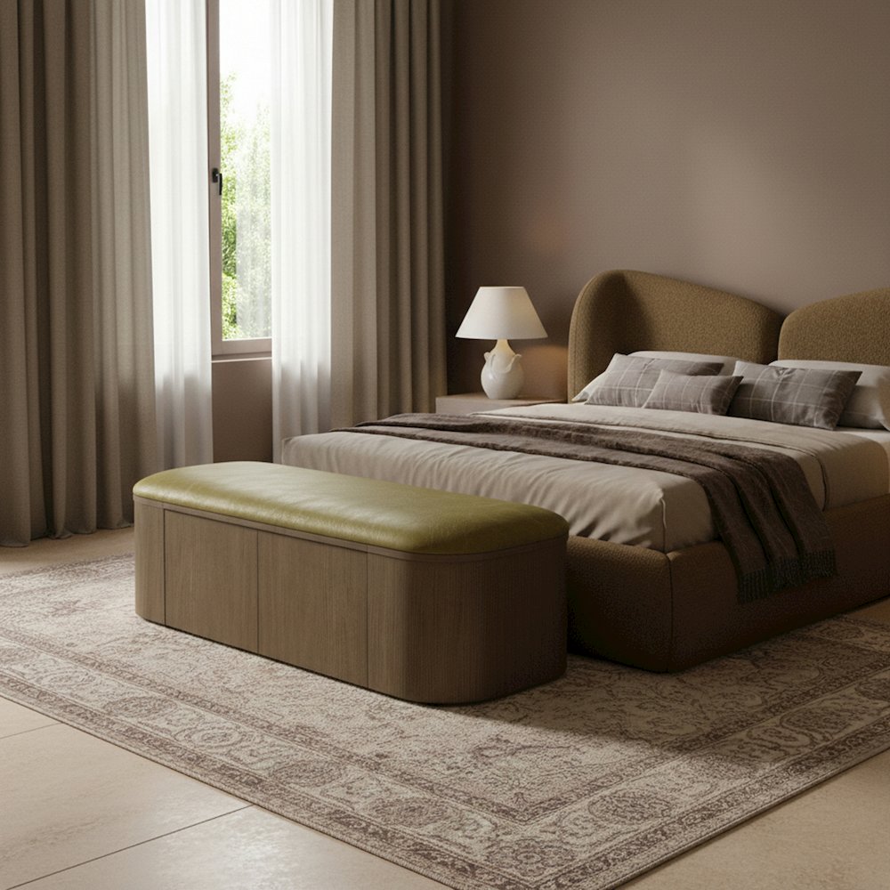 Velden Olive Vegan Leather Upholstered Storage Bench