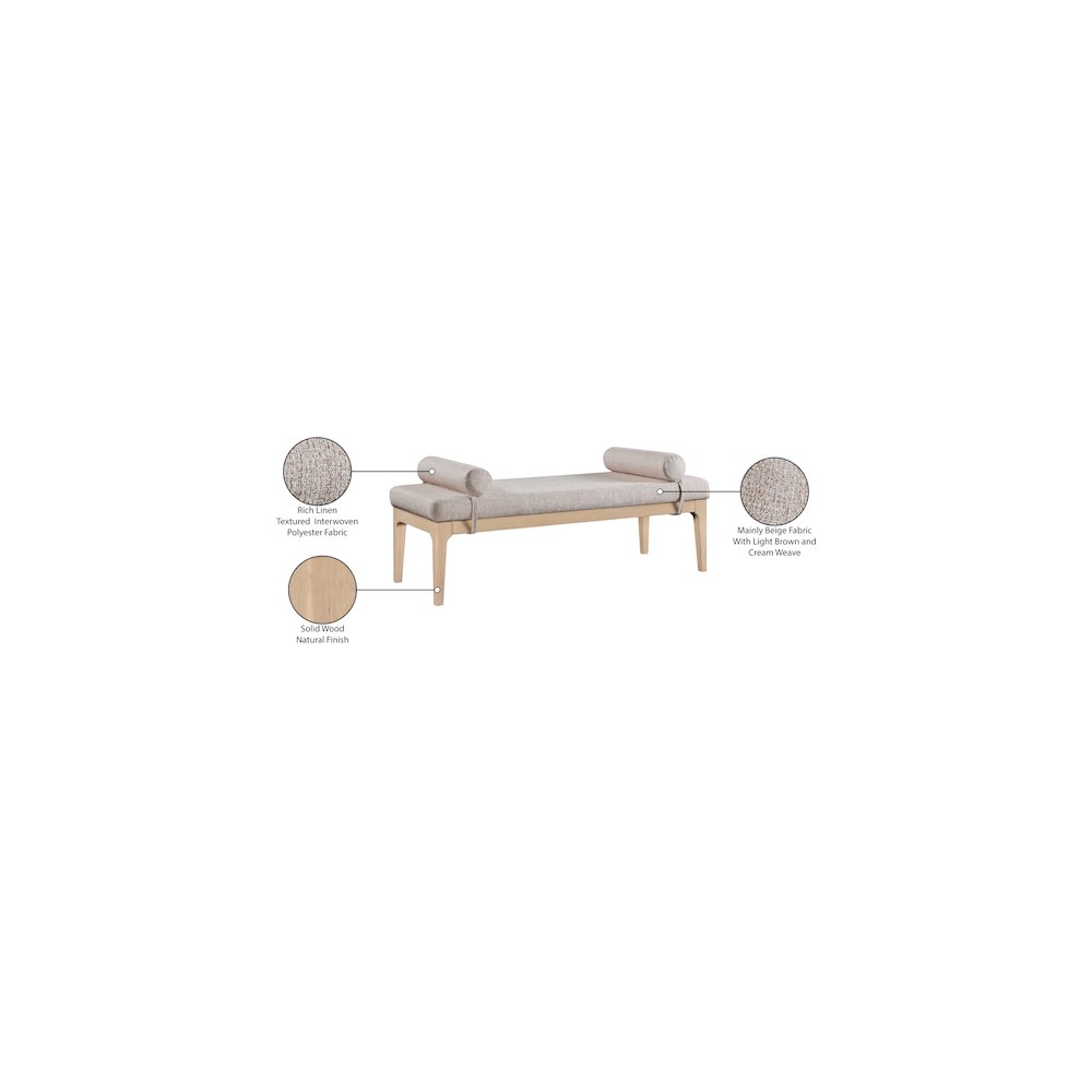 Priscilla Beige Linen Textured Fabric Bench