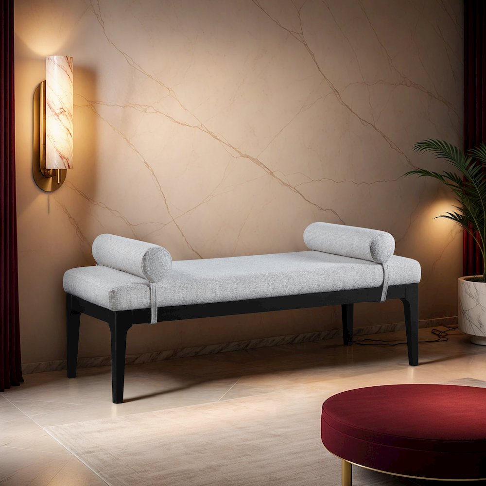 Priscilla Cream Linen Textured Fabric Bench