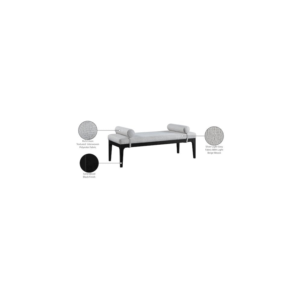 Priscilla Grey Linen Textured Fabric Bench