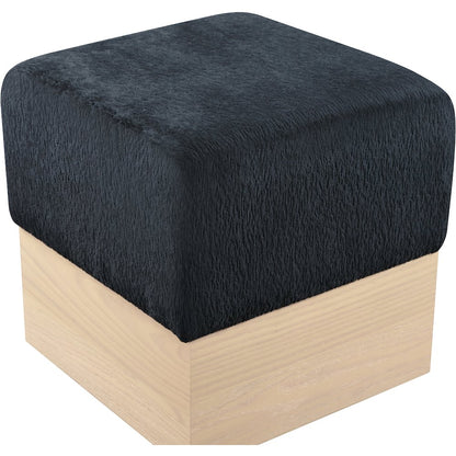 Havre Black Velour Fur Fabric Ottoman/Stool