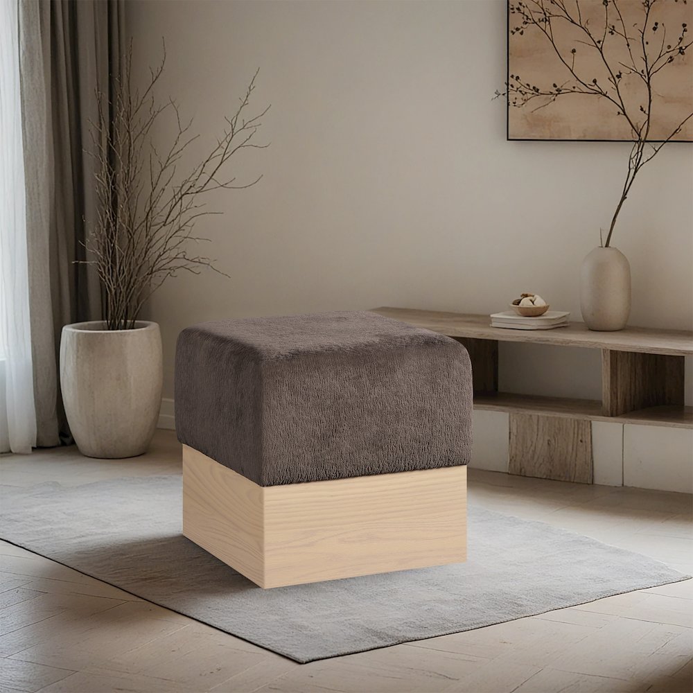 Havre Brown Velour Fur Fabric Ottoman/Stool