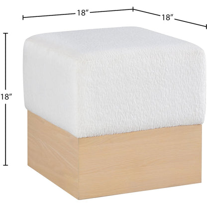Havre Cream Velour Fur Fabric Ottoman/Stool