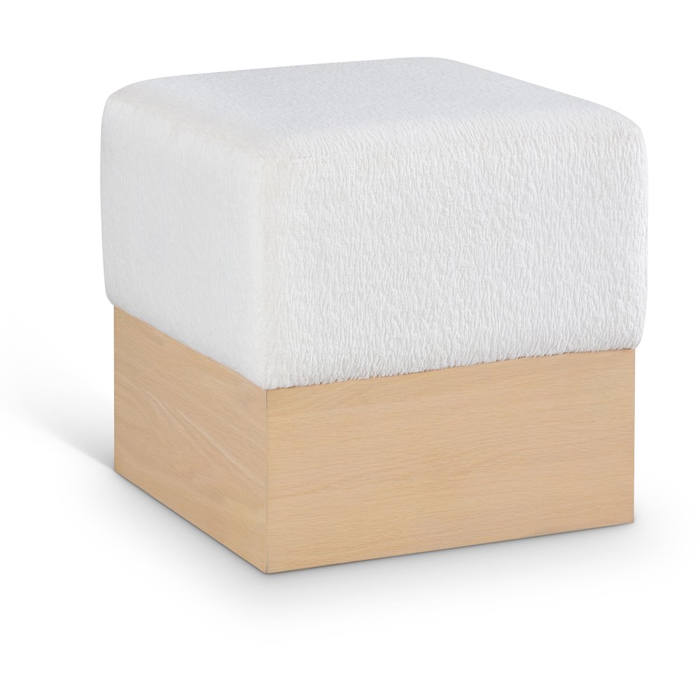 Havre Cream Velour Fur Fabric Ottoman/Stool