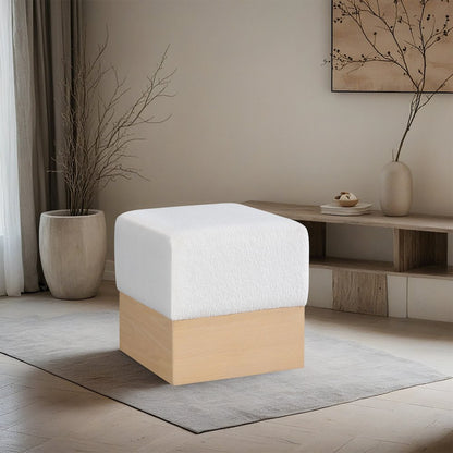 Havre Cream Velour Fur Fabric Ottoman/Stool