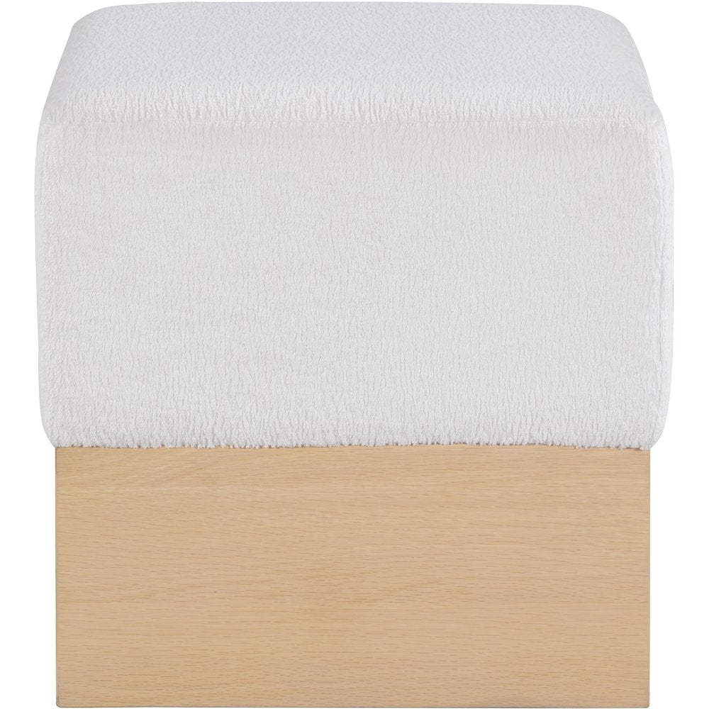 Havre Cream Velour Fur Fabric Ottoman/Stool