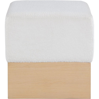 Havre Cream Velour Fur Fabric Ottoman/Stool