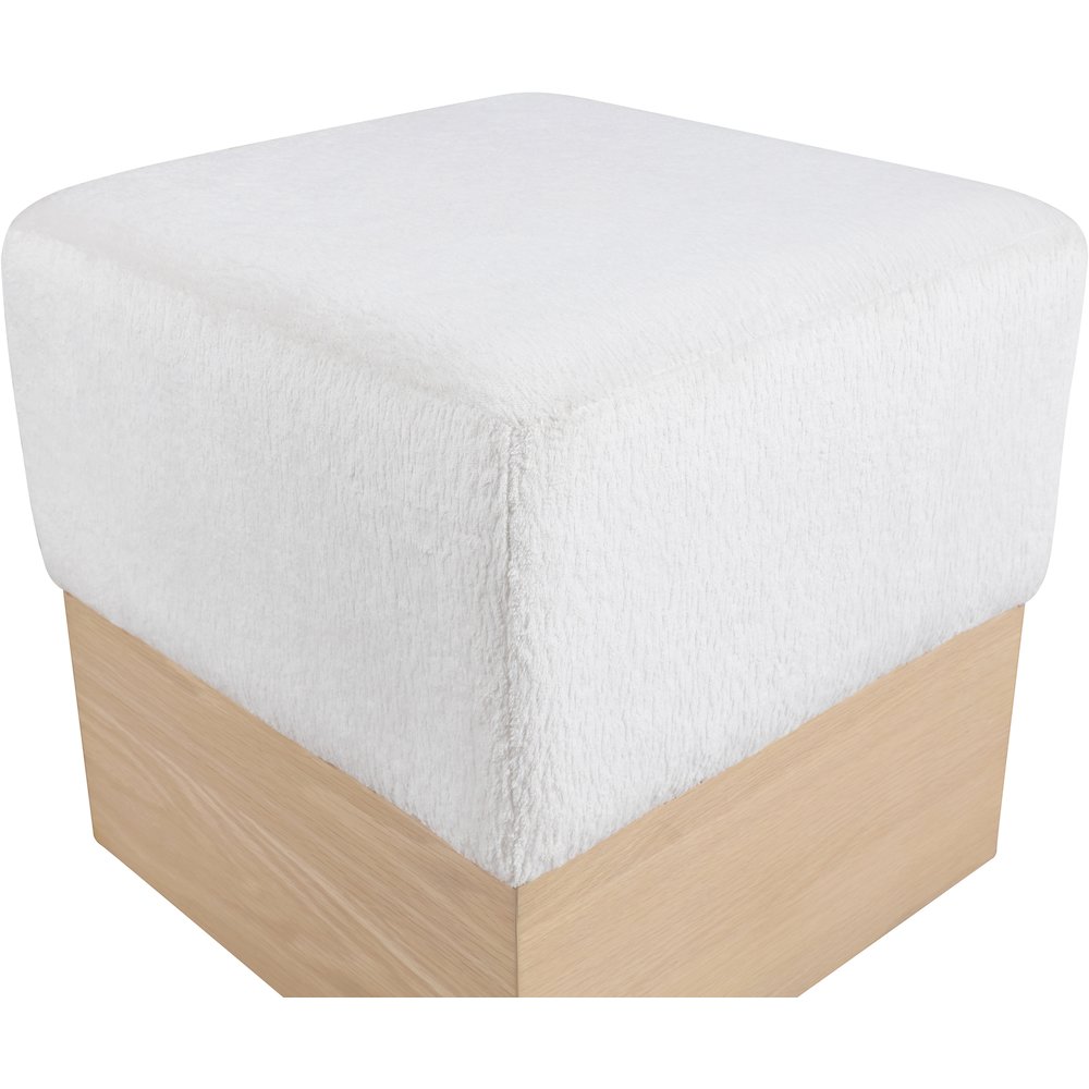 Havre Cream Velour Fur Fabric Ottoman/Stool