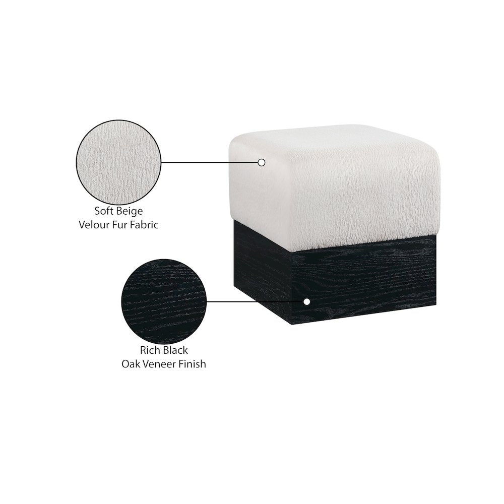 Havre Beige Velour Fur Fabric Ottoman/Stool