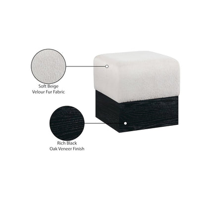 Havre Beige Velour Fur Fabric Ottoman/Stool