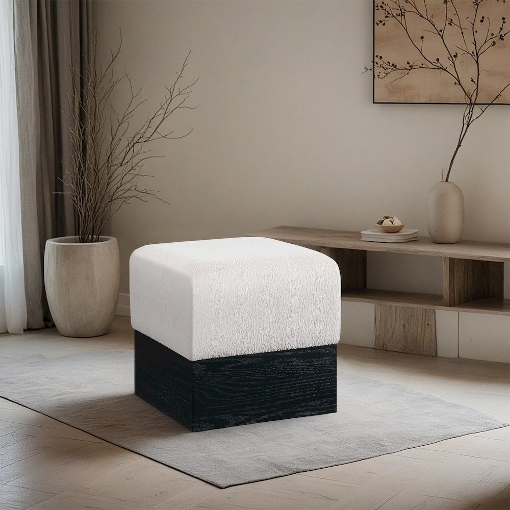 Havre Beige Velour Fur Fabric Ottoman/Stool
