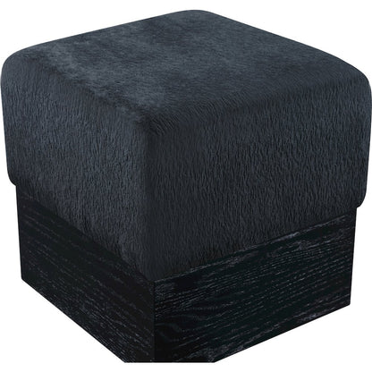 Havre Black Velour Fur Fabric Ottoman/Stool